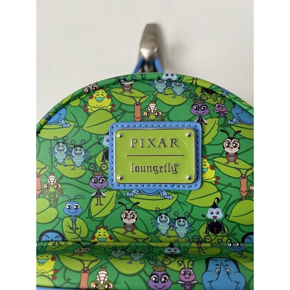 NWT Loungefly Disney Pixar It’s A Bugs Life Mini Faux Leather Green Backpack - Picture 7 of 11
